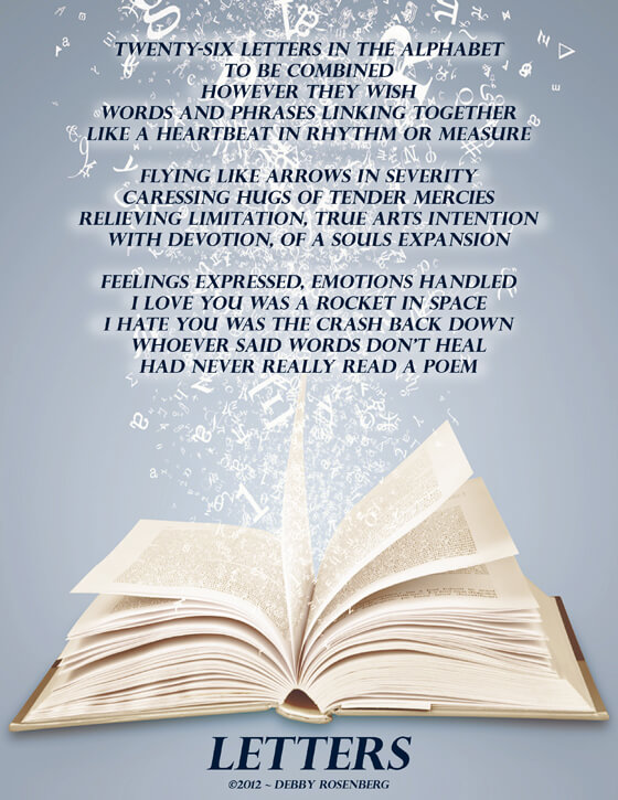 Shining book with letters floating up out of it