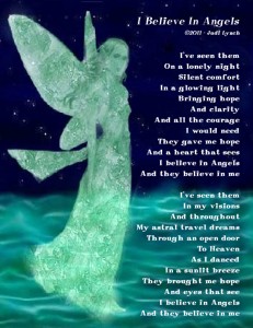 ethereal green angel walking on water
